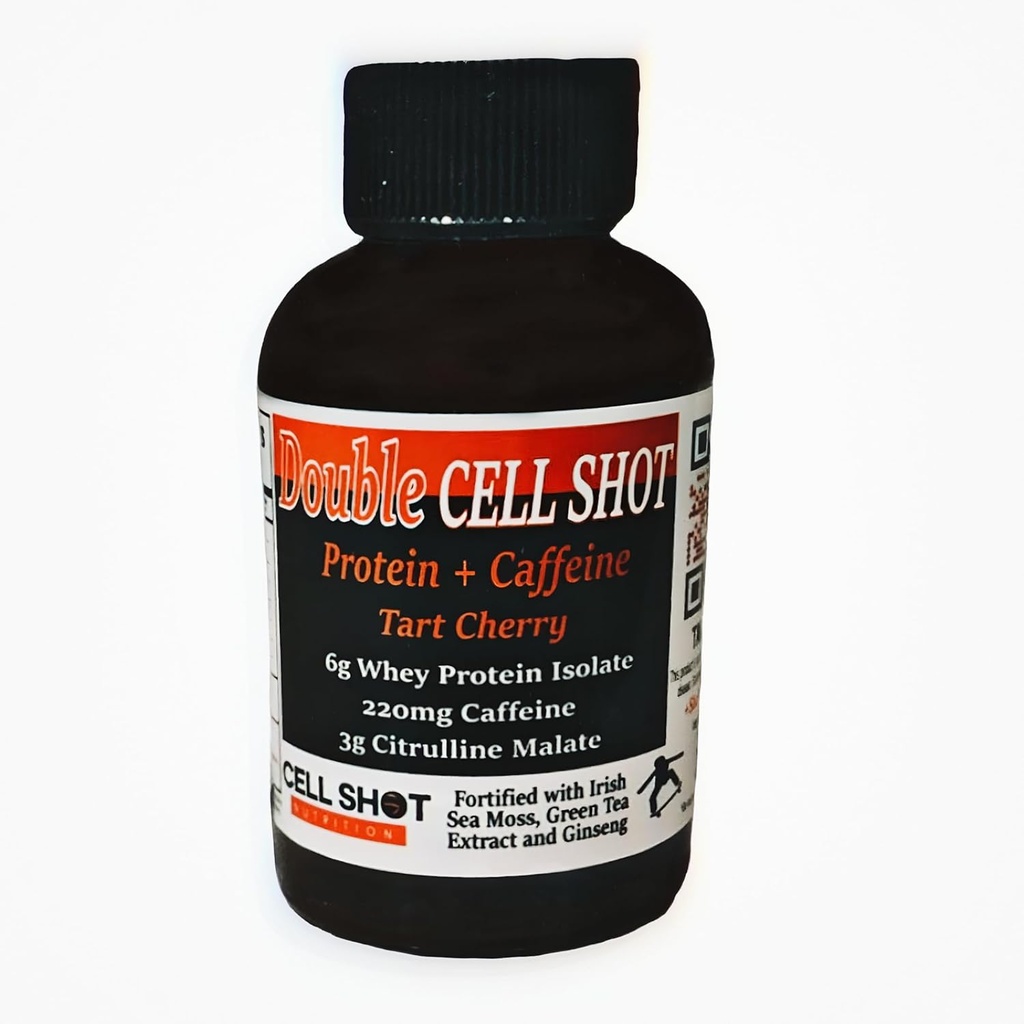 Tart Cherry Punch - 4 paczki - Białko + kofeina - Podwójny strzał komórkowy - BCAA z kofeiną, Nootropiki, Cacao, Sea Moss, Ginseng, Serwatka - Wake- Up i Focus