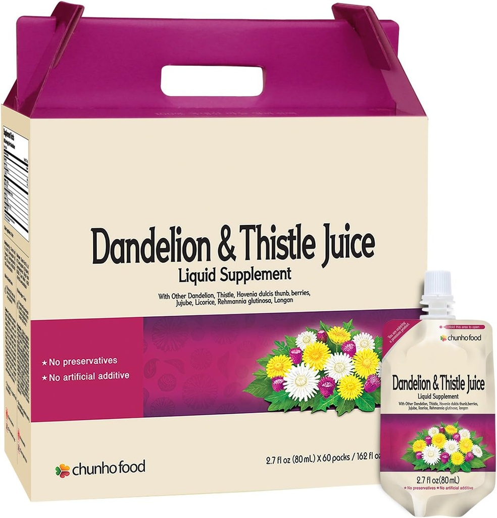 Suplement płynny do soku z Dandelion & Thistle Juice. Pomaga poprawić zdrowie wątroby, zwiększa odporność. Brak środków konserwujących i sztucznych dodatków....