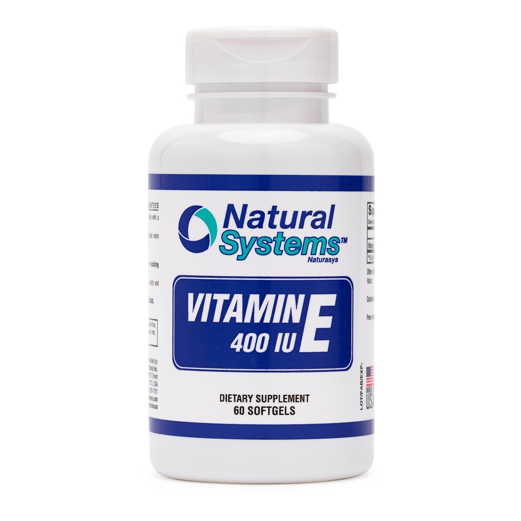 Witamina E 60 Softgels 400 j.m. według systemów naturalnych - Suplementy witaminy E Wsparcie systemu immunologicznego * - Witamina E Softgels Opieka skóry - Naturalna Witamina E Nie- Cukier, Niesztuczne aromaty lub środki konserwujące