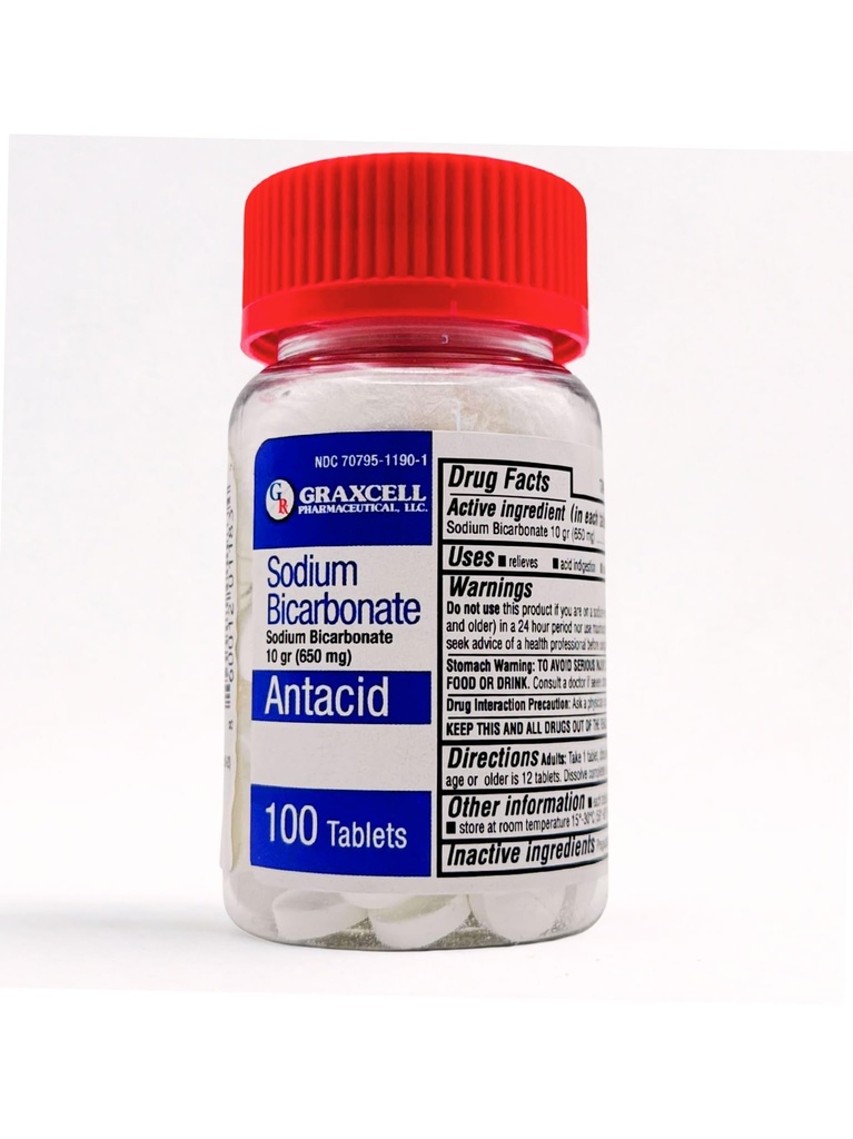 Biwęglan sodu Tabletki 124; USP 650mg (10 ziaren) 124; Ulga niestrawności kwasowej, Heartburn, Sour Stomach & Upset Stomach 124; Nerki Zdrowie 124; 100