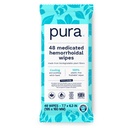 Pura Flushally Hemorrhoid Wipes XL, 48 Hrabia, Medicated with Cooling Witch Hazel, Aloe & Coconut Oil, Szybka ulga, Fragrance- Free, 100% Plastic- Free