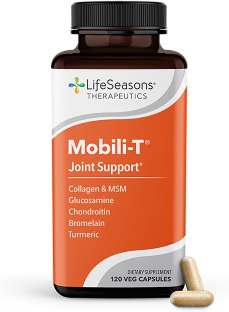 LifeSeasons Mobili- T - Joint Support Supplement - Redukuje Aches & Discoults - Zwiększenie zakresu ruchu - Odbudowa tkanki i chrząstki - MSM Chondroitin Collagen Glukozamina & Turmeric - 120 Kapsułki