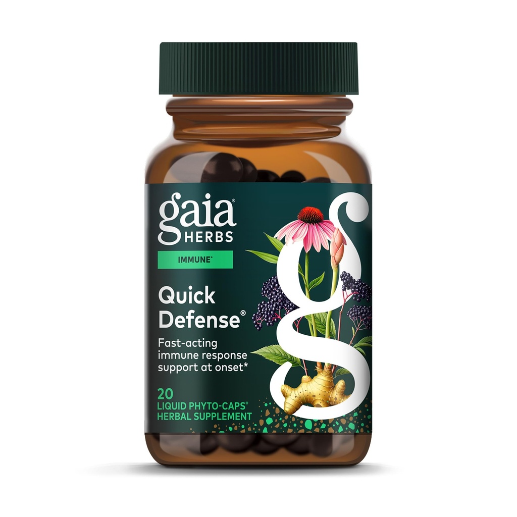 Gaia Herbs Quick Defense - szybko działający suplement wsparcia immunologicznego * - Echinacea, Black Elderberry, Ginger & Andrographis - 20 Vegan Liquid Phyto- Capsules (2- Day Supply)