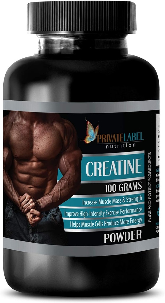 ETYKIETA PRIVATE LLC Suplementy wzmacniające mięśnie - Proszek CREATINE 100 Gramy - jednowodna kreatyna - 1 butelka (100G Proszek)