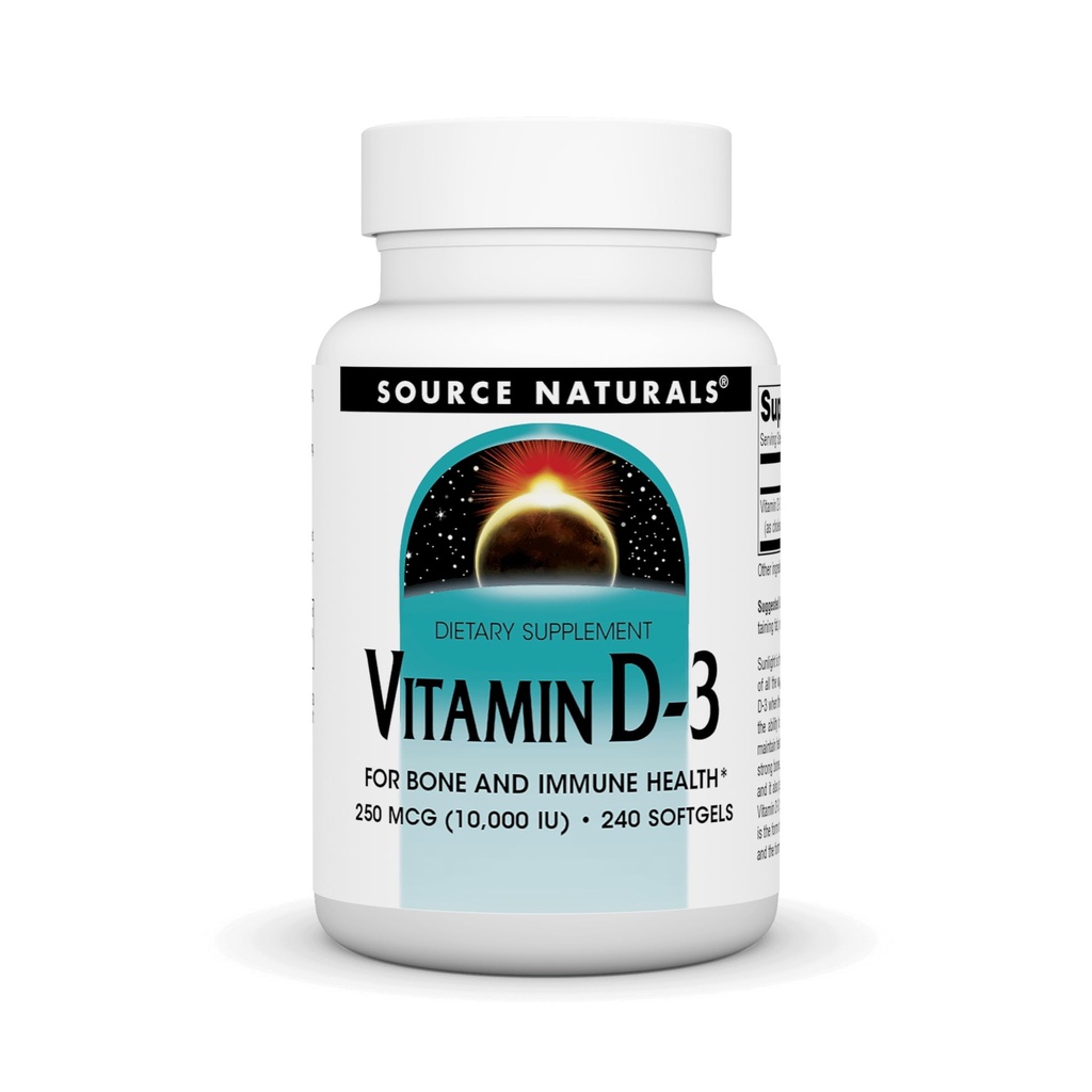 Źródło Naturals Witamina D-3, Wspiera zdrowie kości i odporności *, 250 µg (10 000 j.m.) - 240 Softgels