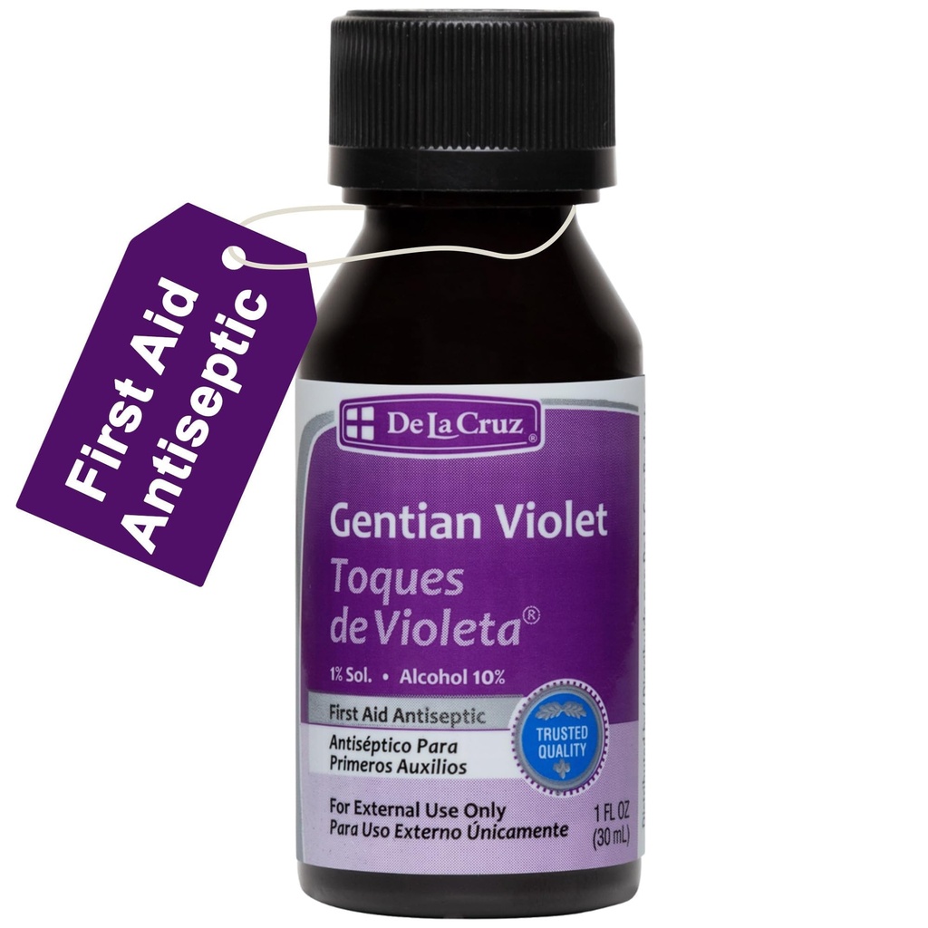 De La Cruz Gentian Violet - Violeta de Genciana 1% Antiseptic First Aid for cuments, scrapes and Burns, 1 FL OZ