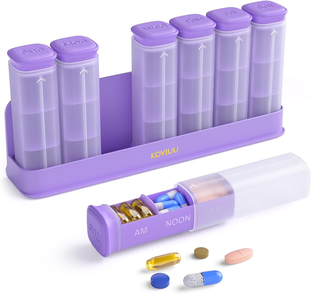 Cotygodniowy Pill Organizer 3X a Day, Oddzielny Pill Box 7 Day, Duży 3 razy Codzienne Pill Case, Travel Pill Container Holder, Tygodniowy Dispenser Medication Dispenser Filbox dla suplementu witaminy, Purpurowy