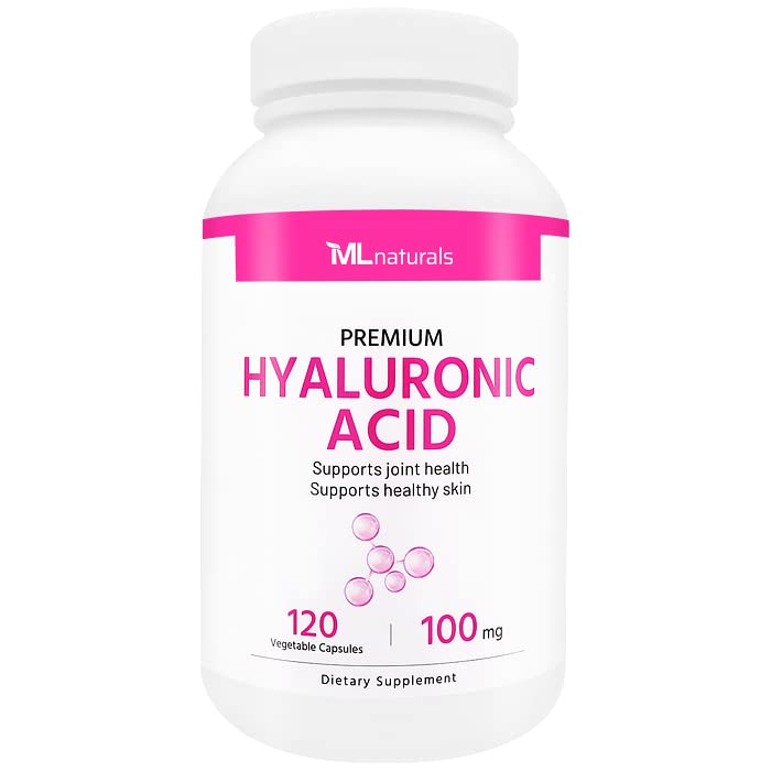 ML Naturals Premium Kwas hialuronowy 100 mg 120 Kapsułki roślinne, jeden dzień (4 Miesiąc dostaw), Jakość Premium, NSF- Certified & cGMP- Compliant.