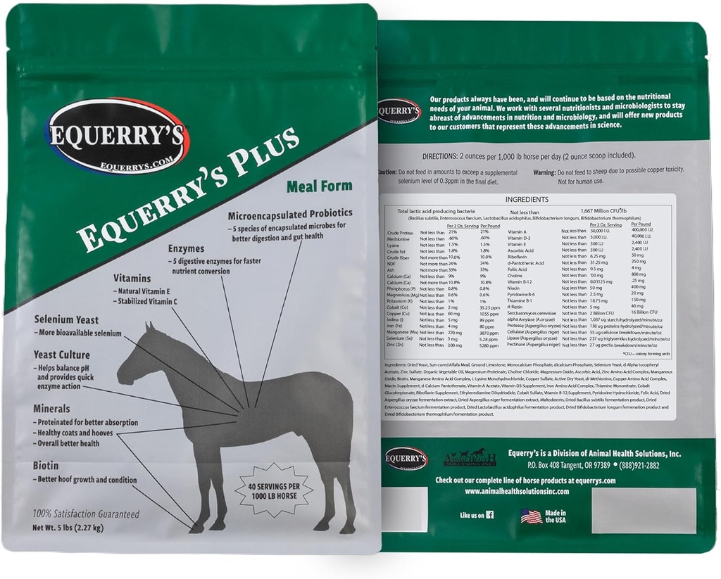 Equerry 's Plus Horse Supplement - Wzmocnione wsparcie z probiotyki do trawienia, witamin i minerałów - Made in USA - 5 lb