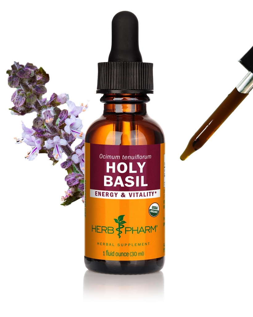 Herb Pharm Certified Organic Holy Basil (Tulsi) Extract for Energy and Vitality, 1 unce (DBAS01)