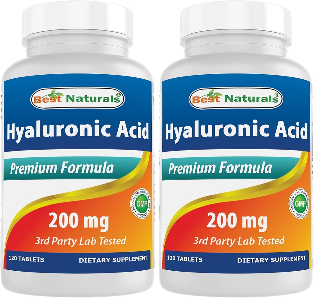 Najlepsze naturalne kwas hialuronowy 200 mg 120 tabletek (Non-GMO, Gluten Free) - promuje młodzieńczą zdrową skórę i zdrową wspólną funkcję (120 Count (Pack of 2))