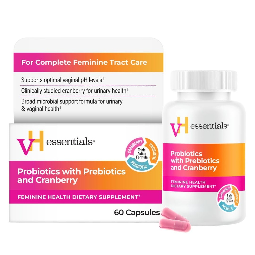 vH Essentials Probiotics for Women with Prebiotics, Cranberry & Witamina C - 60 Kapsułek (30 Day Supply) - Women 's Probiotics Support Gut Balance, Feminine Health & Urynary Tract Health for Women