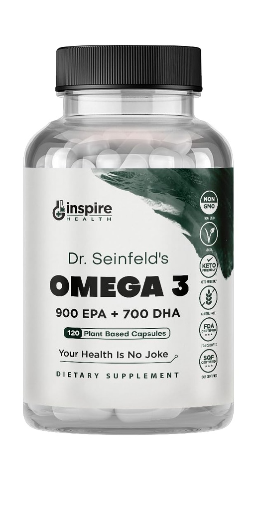 Bardzo najlepszy Vegan Omega 3 Suplement - 120 Kapsułki - Algae Omega 3 Suplement wegetariański - roślinny olej rybny alternatywny - EPA DHA Suplement - Made in USA - Heart Stress Relief Dr. Seinfeld