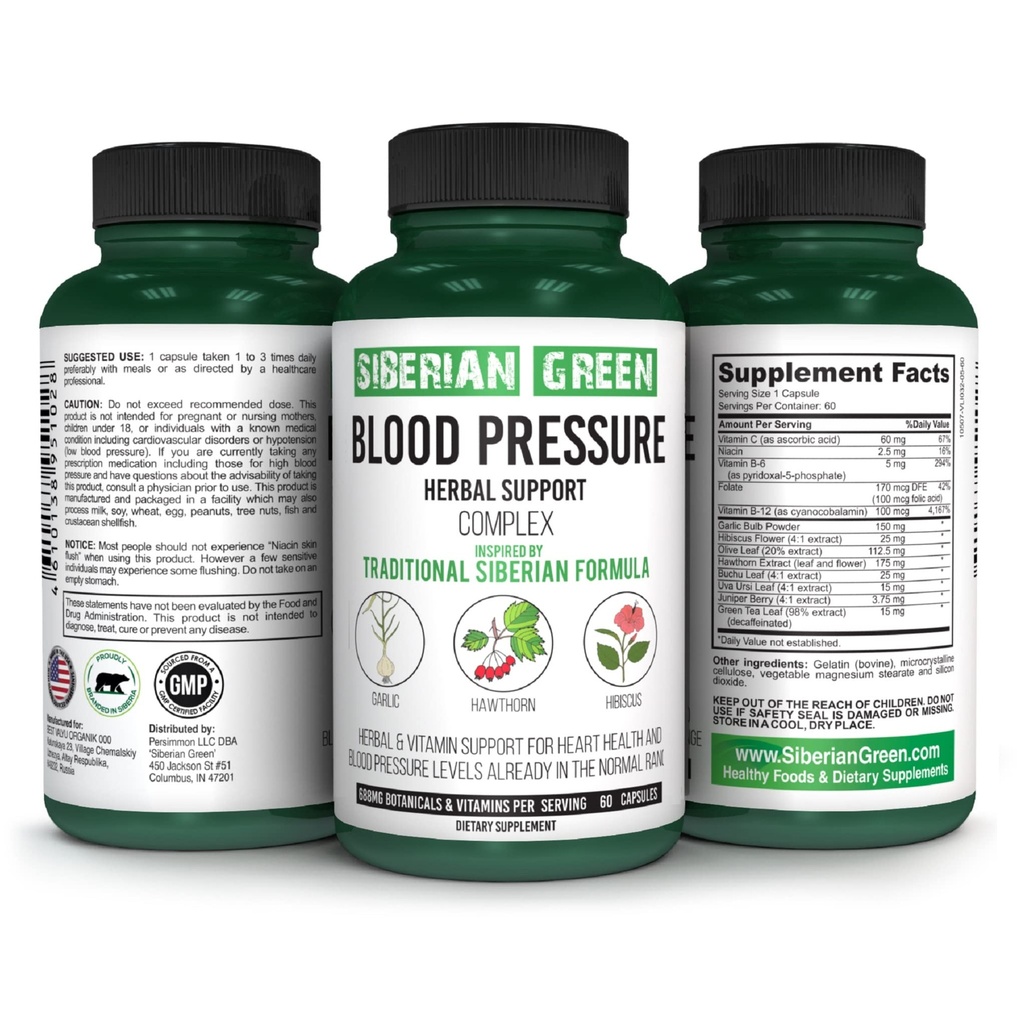 Syberyjski Zielonej Krwi Cardio Ciśnienie Herbal Support - Hawthorn, Hibiscus, Czosnek - 60 Kapsułki - Tradycyjna formuła syberyjska