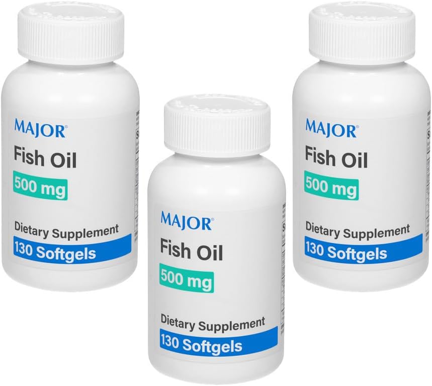 MAJOR Fish Oil 500mg Softgels - Omega- Fish Oil Supplement - Dietetyczny Suplement - 130 Count (3 Pack)
