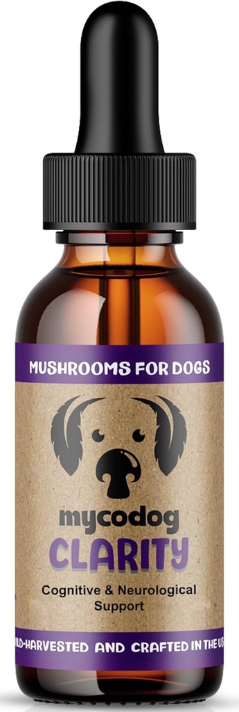 MycoDog Clarity - Cognitive Support Supplement for Dogs - Zdrowie mózgu, & Senior Dog Wellness - Pamięć i koncentracja z funkcjonalnych grzybów i adaptogenów