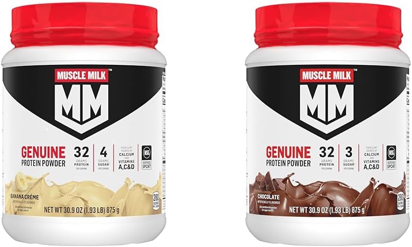 Mięśnie Mleko Genuine Protein Powder Bundle, Banana Crème 1.93 Funds 12 Servings 32g Protein and Chocolate 1.93 Funds 12 Servings 32g Protein