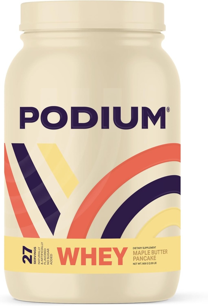 Podium Nutrition, Proszek białka serwatki, Masło klonowe Naleśnik, 27 Słupki, 25g białka serwatki na Serving, Gluten Free, Soy Free