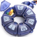 Okrągły Cotygodniowy Pill Organizator, TPU Rubberized, Travel Pill Container 7 dzień, z 7 Duże Komory, Wielki dla codziennych witamin i suplementów, Cute Pill Case z dużymi literami i Braille (niebieski)