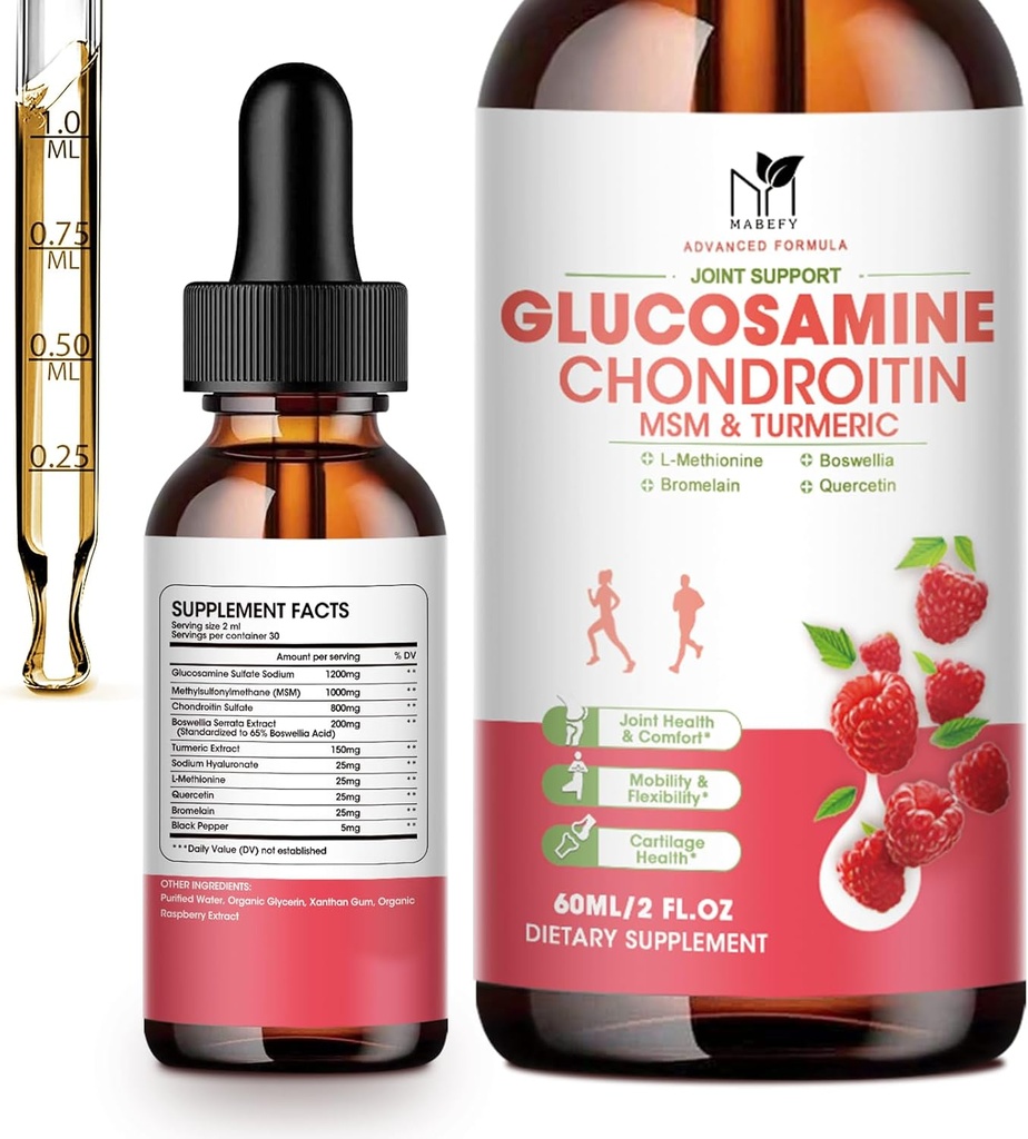Glukozamina Chondroitin MSM płynne dropsy-w / Turmeric Boswelia Quercetin bromelain- Wegan, Przeciwutleniacze Wsparcie dla pleców, Knee, Hands- Joint Support Support Support Supports Healthy Joints, Mobilność i chrząstki