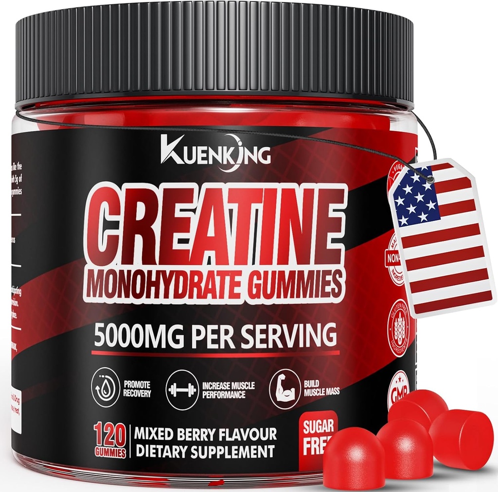 Jednowodzian Gummie dla mężczyzn i kobiet, bezcukrowe Gummie Wegańskie Kreatyny 5g dla siły mięśni, Energy Boost, Preworkout Suplementy, Boost Focus & Endurance 120 Hrabia - Mieszane Berry