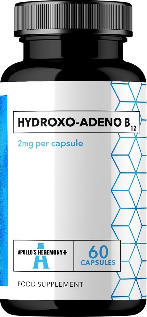 APOLLO 'S HEGEMONY Hydroxo- Adeno 2 mg - Wysoka absorpcja witaminy B12- 60 Kapsułki wegańskie - 2 Dostawy Miesiąc - Wspiera powstawanie czerwonych krwinek i poziom energii witalnej