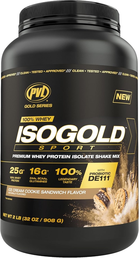 Seria PVL Gold - 100% Serwatka ISOGOLD Sport - Premium Serwatka Izolacja Protein Shake Mix - 2 LB - Lody Cookie Sandwich