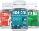Równowaga One 3- in-1 Paleta 124; Probiotyk, CandAssist, Wątroba One 124; 15 Miliard CFU Probiotyk 124; Natural Cleanse z kwasem kaprylowym 124; Wsparcie dla wątroby z mlekiem Thistle