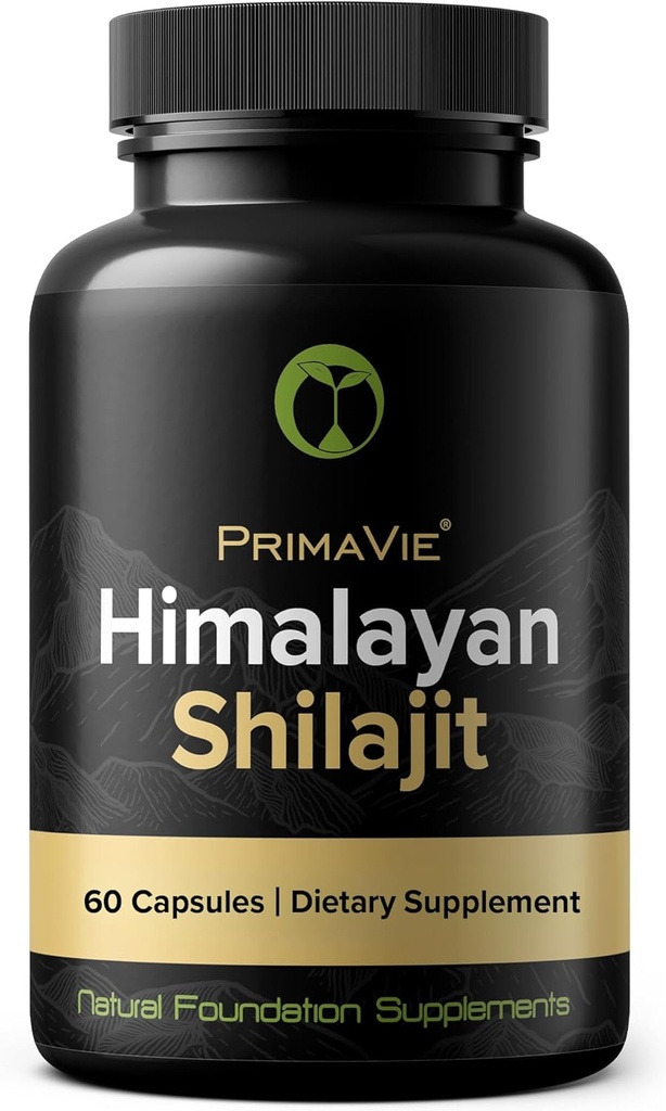 Shilajit Kapsułki Wysoka siła Oczyszczona Primavie Shilajit Nabita na 10.000 stóp z Himalayan Góry bogate w Fulvic Acid & Trace Minerals 3. Party Tested 100% Natural Made in USA (60)