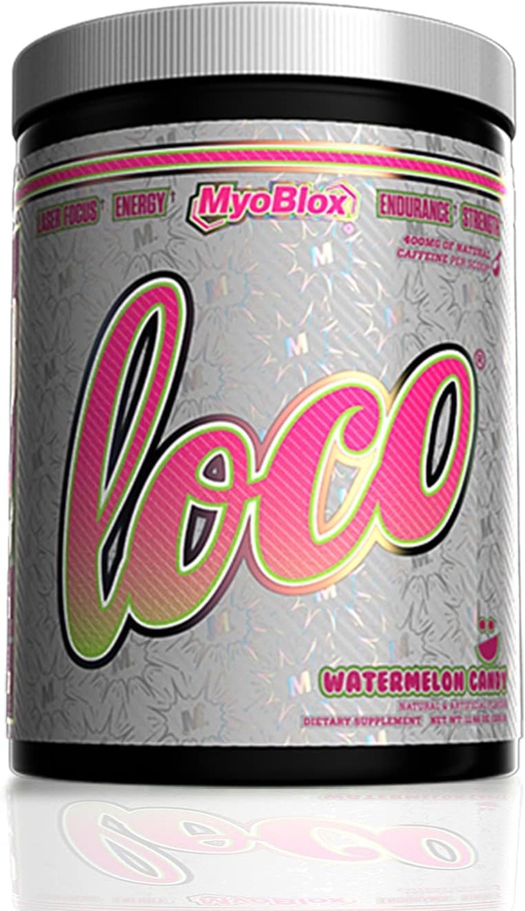 MyoBlox LOCO ® Pre- Workout Nitric Oxide Booster 124; Wspiera pompy mięśniowe i ulepszone Vascularity 124; dla energii, Focus & Intensywność 124; 400mg naturalnej kofeiny na Scoop (Arbuz Candy)