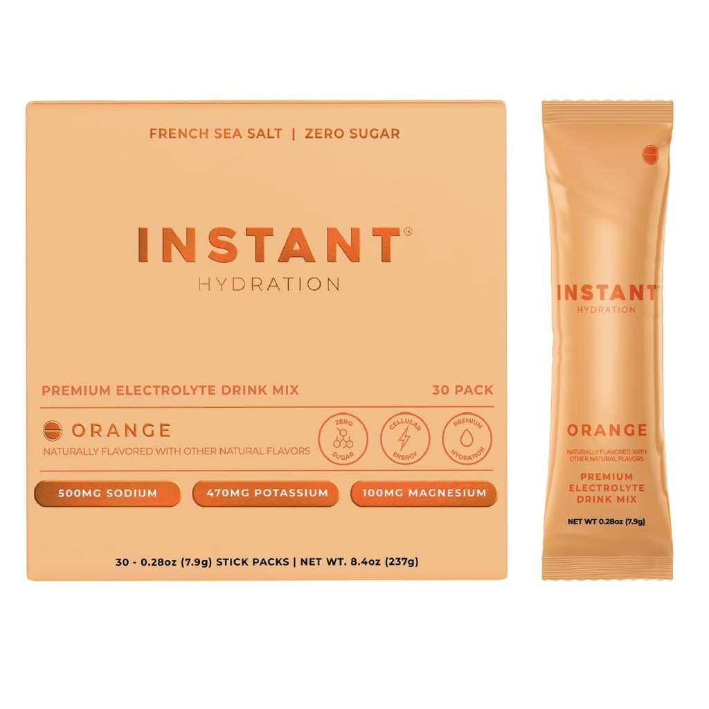 Instant Hydration Electrolytes w proszku Pakiety - Citrus Orange Drink Mix - Zero Sugar - Keto, Wegan, Gluten- Free, Non-GMO - Odzyskiwanie boost, Zdrowie mózgu, Mięśnie i Tkanka Wsparcie - 30 Sticks
