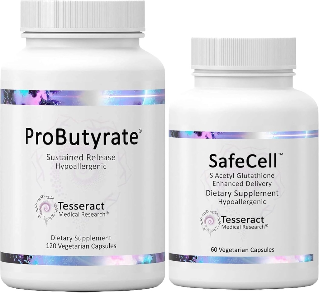 Tesseract ProButyrate Gut Health & SafeCell S- Acetyl Glutathione Neuro Support Bundle - 600mg + 300mg, 120 + 60 Kapsułki, Przeciwutleniacz i Gut Microbiome Balance
