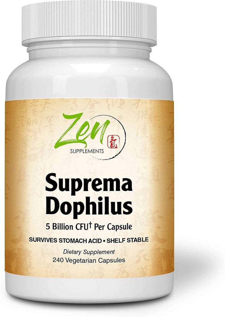 Suplementy Zen - Suprema- Dophilus - 5 Miliard CFU Probiotic - 8 Szczepów - Półka Stabilny i Kwasowy Resistant - Pomaga przewodu pokarmowego i immunologicznego zdrowia 240- Czapki