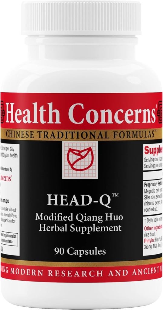 Zdrowie Obawy Head- Q - Herbal Supplement for Tension & Sinus Headache Support - Qiang Huo Chiński Herbal Formuła z Magnolia, Chaste Tree, Turmeric - Wsparcie cyrkulacji - 90 Kapsułki