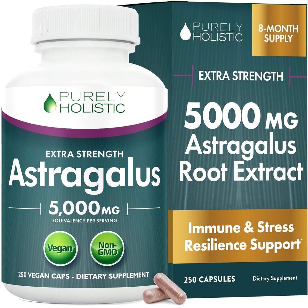 Astragalus Kapsułki 5000 mg - 250 Kapsułek, 8 + Dostawa Miesiąca - Superior Strength Astragalus Root Extract 20: 1 - Nie GMO, Wegetarianin & Wegan Friendly - Wspiera system immunologiczny i sercowo-naczyniowy