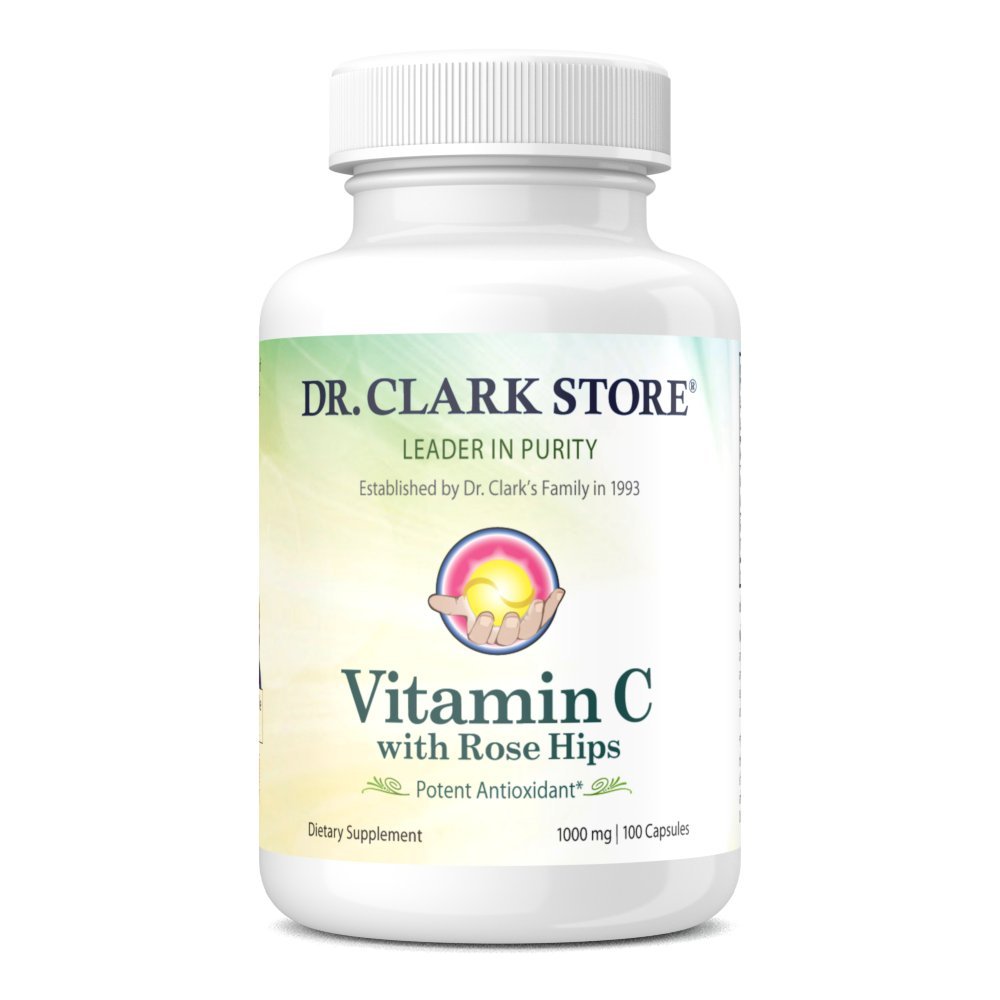Dr Clark Witamina C z suplementem Rose HIPS - 1000mg, 100 Kapsułki żelatyny, Wsparcie immunologiczne i ochrony przeciwutleniaczy