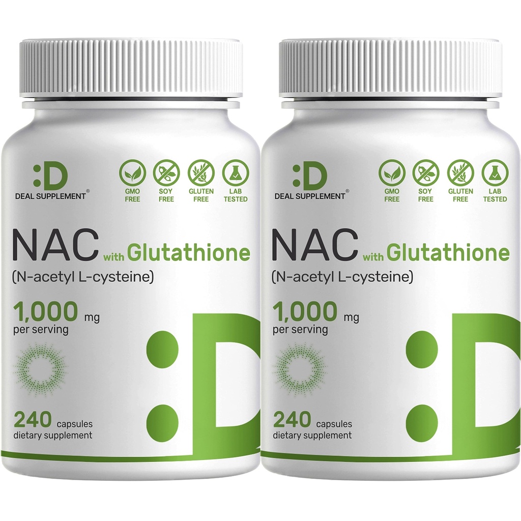 2 Pack NAC Supplement (N- Acetyl Cysteine) 1000 mg Serving with Reduced Glutathione, 480 kapsułki