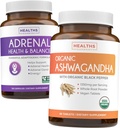 Adrenal & Ashwagandha (1- Month Supply) Calm & Energize Bundle - Wsparcie nadnerczy z L- Tyrosine (120 kapsułki) & USDA Organic Ashwagandha 1350mg Ashwagandha Root Powder per Serve (60 kapsułek)