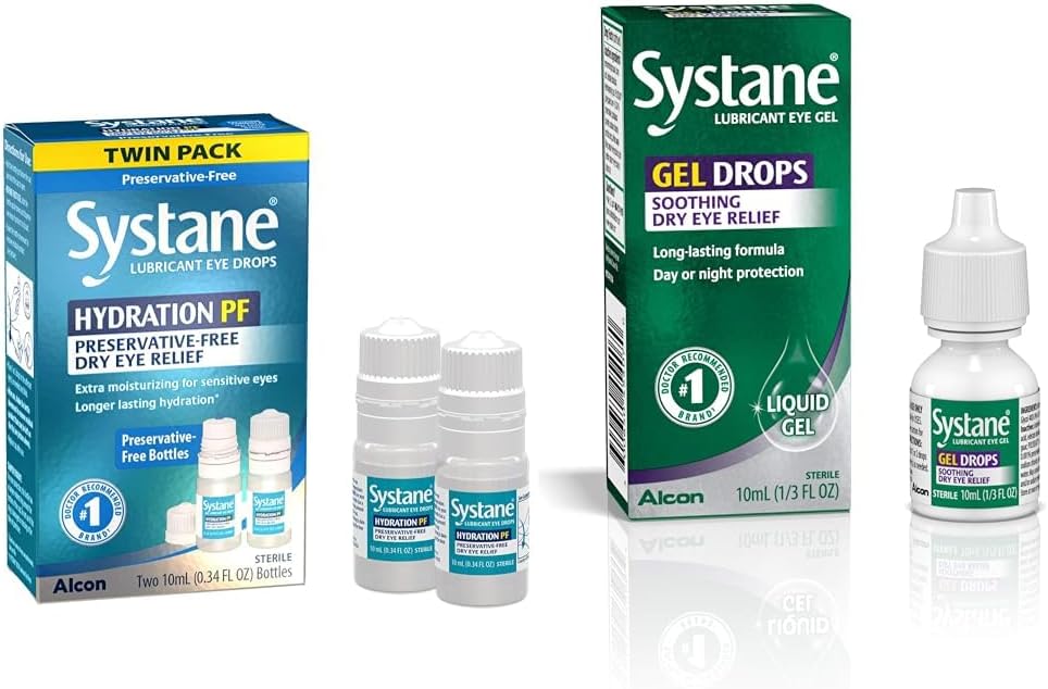 Systane Hydration Multi- Dose Preservative-Free Eye Drops Dry Eye Relief Twin Pack (2x10ml) & Lubricant Eye Gel Drops, 10-ml (Packaging May Vary)
