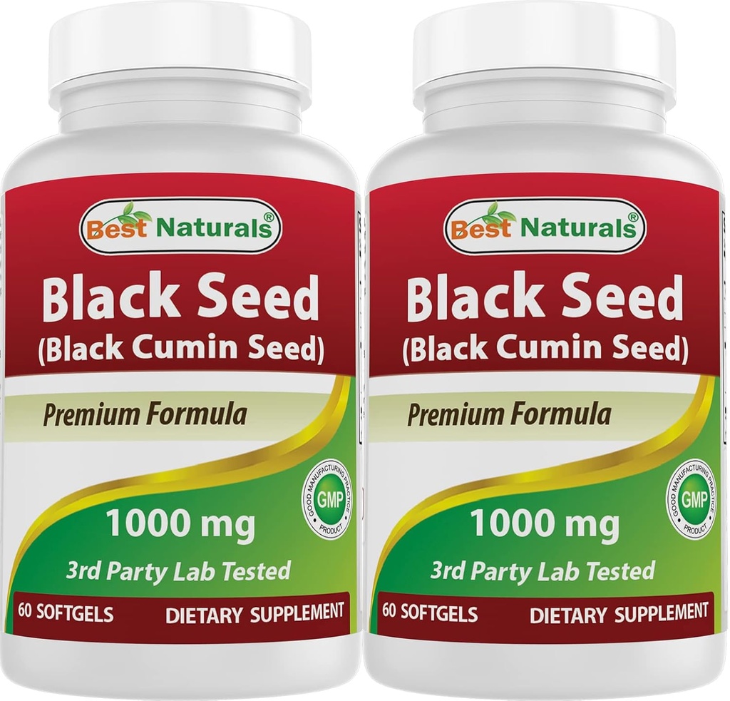 Najlepsze naturalne 2 Opakowania oleju z nasion czarnego 1000 mg (Non-GMO) Nigella Sativa - 100% Cold Pressed Black Cmin Seed Oil Pills zawiera Thymoquinonoe 60 Count (Total 120 Softgels)