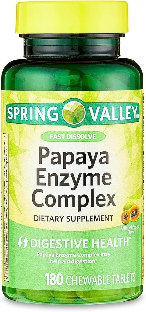 Papaya Enzym Kompleks Tabletki do żucia Suplement diety, 180 Count