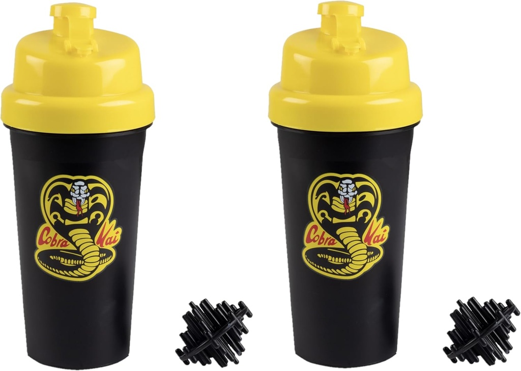 Karate Kid Cobra Kai 25oz Butelki shaker protein na mieszanki proszkowe - Opakowanie 2 - Leakproof Lid Scrap on Lids - Pracuje dla Smoothies, Napoje energetyczne, Mieszanki do ćwiczeń, Shakes - Oficjalnie licencjonowane