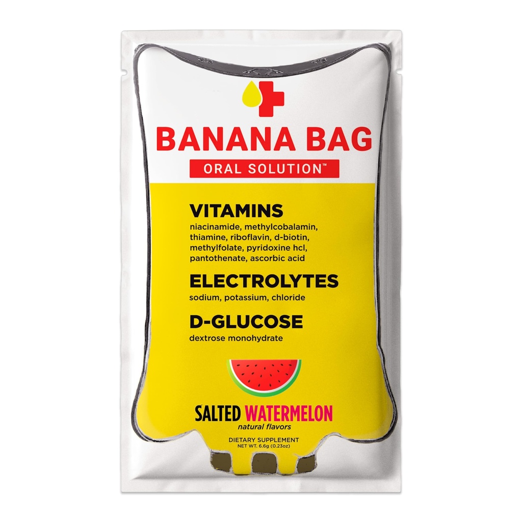 Banan Bag Oral Solution Pakiety - Salted Arvelon 15pk Between 124; Odświeżający Mieszanka elektrolitów, Witaminy C i B-Complex do nawadniania i energii. Wygodne, easy- to- Mix i idealne do codziennego użytku.