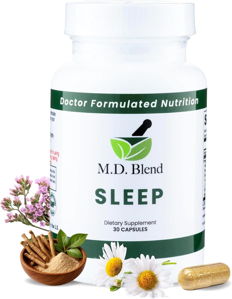Sleep - Natural Supplement with L- Theanine, Ashwagandha, Magnez, Valerian Root, Melatonin - Non-Habit Forming Formuła do odmładzania - 30 Kapsułki