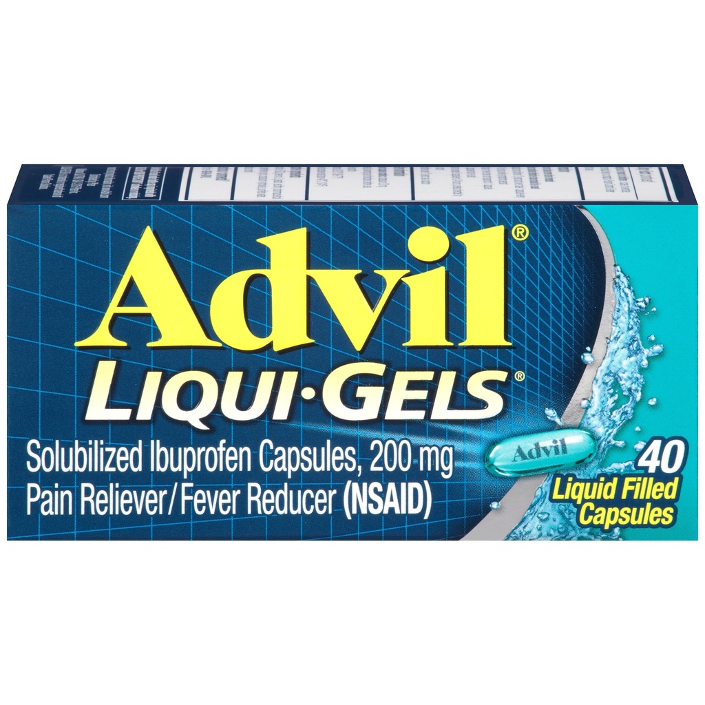 Advil Liqui- żele przeciwbólowe Reliever and Fever Reducer, leki przeciwbólowe dla dorosłych z Ibuprofen 200mg na ból głowy, ból pleców, ból menstruacyjny i ból stawów Relief - 40 Kapsułki wypełnione płynem
