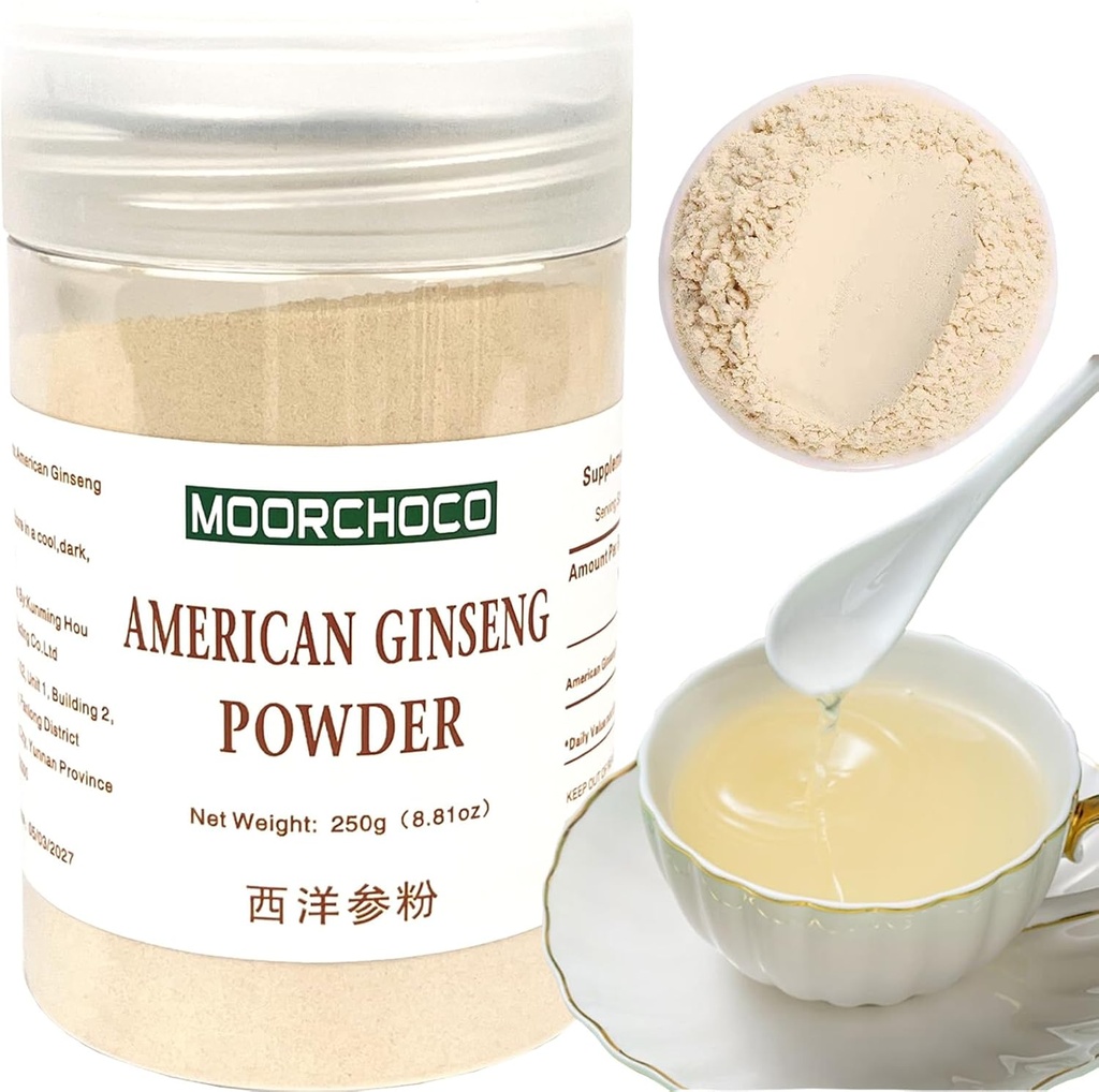 Proch Ginseng - 8.81 Oz Ginseng Proszek Wisconsin Ginseng Proszek korzenny - Nie-GMO, Gluten w proszku - Użyj American Ginseng Herbal Supplement for Smoothies, Pieczenie, Herbata