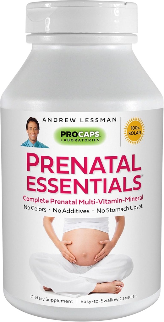 ANDREW LESSMAN Prenatal Essentials 180 Kapsułki - Kompletne witaminy prenatalne dla kobiet, Brak dodatków Prenatal Multivitamine, Składniki odżywcze dla kobiet Prenatal, Postnatal- Metylofolan Prenatal z żelazem