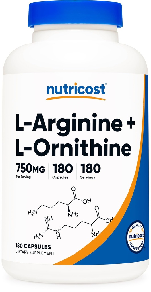Nutricost L- arginina L- Ornityna 750mg; 180 kapsułki