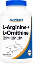Nutricost L- arginina L- Ornityna 750mg; 180 kapsułki