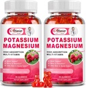 2 Pack Potasu Magnezu Suplement Gumiaki - Cytrat potasu i glicynian magnezu do skurczy nóg i mięśni, nastrojów i relaksacji, Wsparcie energetyczne z witaminy B6, D3, C Malina Flavor